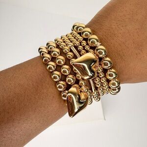 Gold Heart Beaded Bracelet Stack